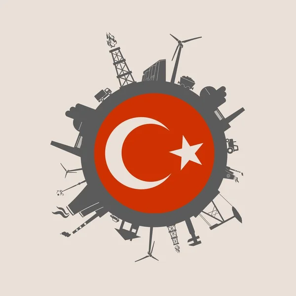 Cercle avec des silhouettes relatives de l'industrie. Turquie drapeau — Image vectorielle