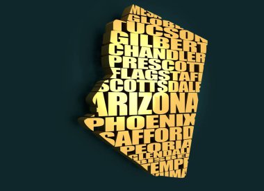 Word cloud map of Arizona state clipart