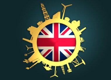 Sanayi göreli siluetleri ile daire. İngiltere bayrak