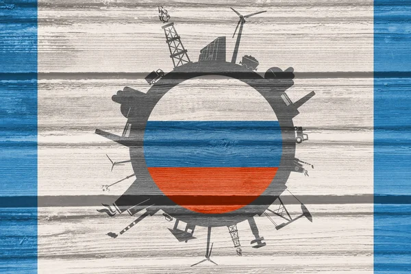 Círculo con siluetas relativas de la industria. bandera de Rusia — Foto de Stock