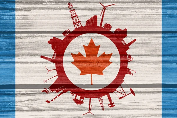 Circle with industry relative silhouettes. Canada flag — Stock Photo, Image