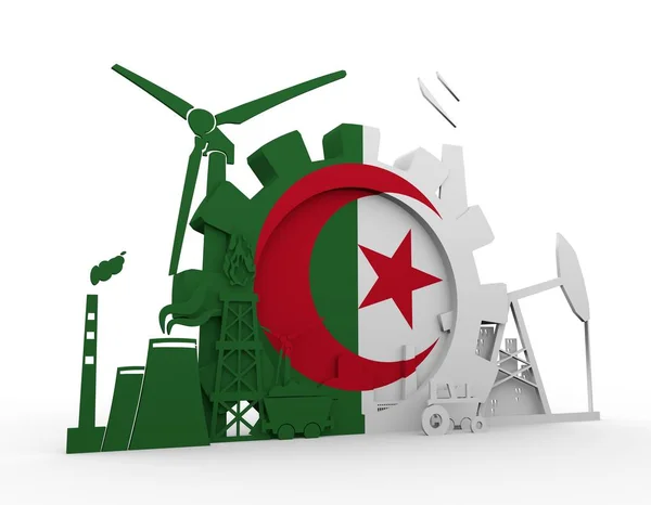 Icone Energia ed Energia con bandiera Algeria — Foto Stock