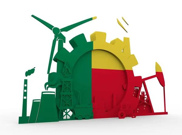 Ícones de energia e energia definidos com bandeira do Benim — Fotografia de Stock