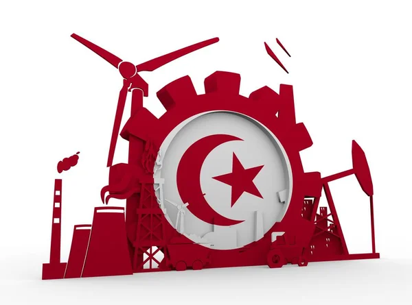 Energy and Power icons set with Tunisia flag — Stock Photo, Image