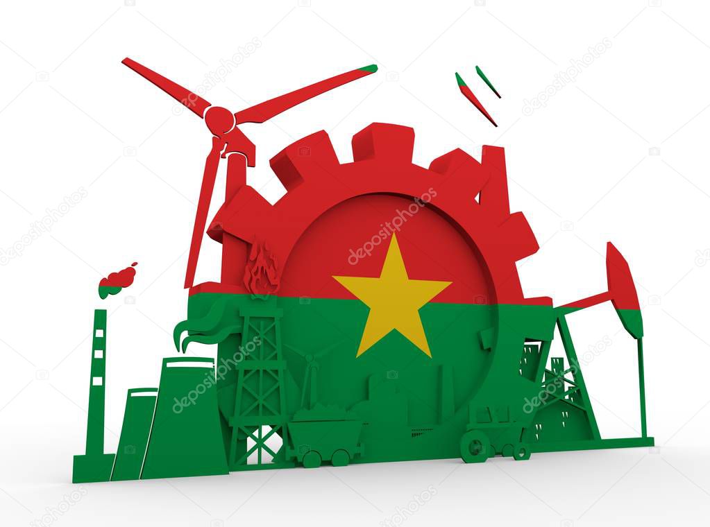 Energy and Power icons set with Burkina Faso flag