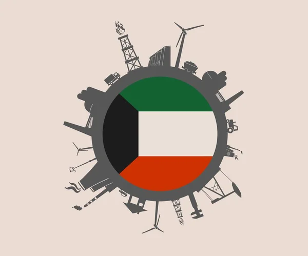 Koło z branży względne sylwetki. Flaga Kuwejtu — Wektor stockowy