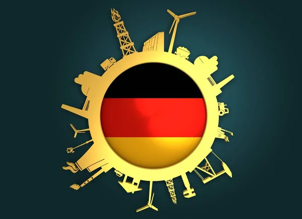 Κύκλος με σιλουέτες σχετική βιομηχανία. Σημαία Γερμανίας — Φωτογραφία Αρχείου