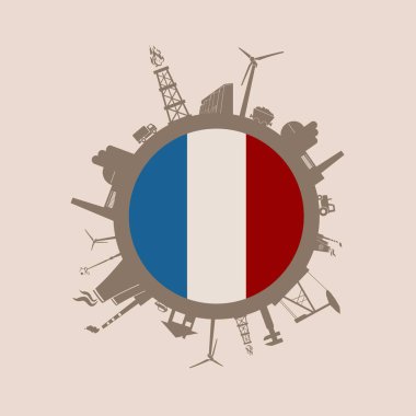 Sanayi göreli siluetleri ile daire. Fransa bayrağı