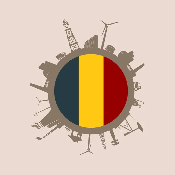 Circle with industry relative silhouettes. Belgium flag — Stock Vector