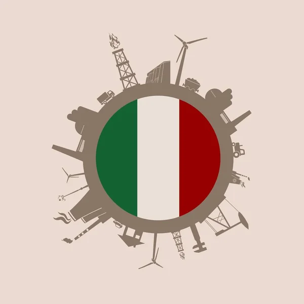 Círculo con siluetas relativas de la industria. Bandera de Italia — Archivo Imágenes Vectoriales