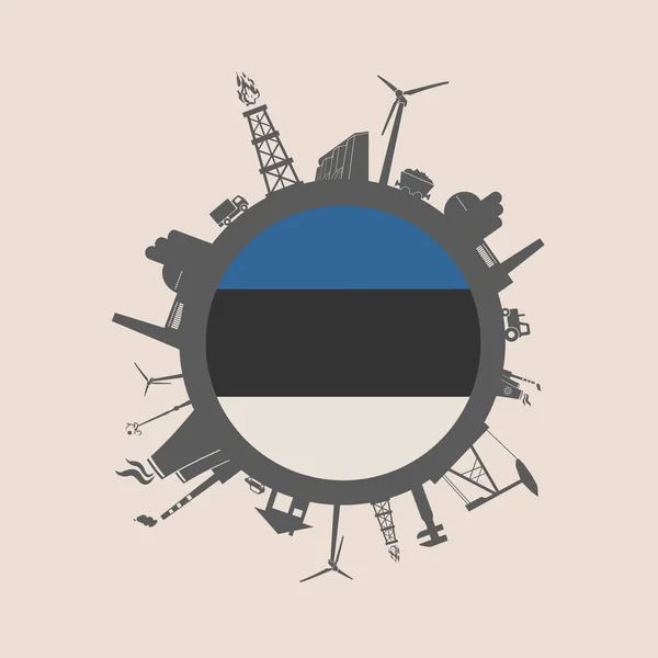 Círculo con siluetas relativas de la industria. Estonia bandera — Vector de stock