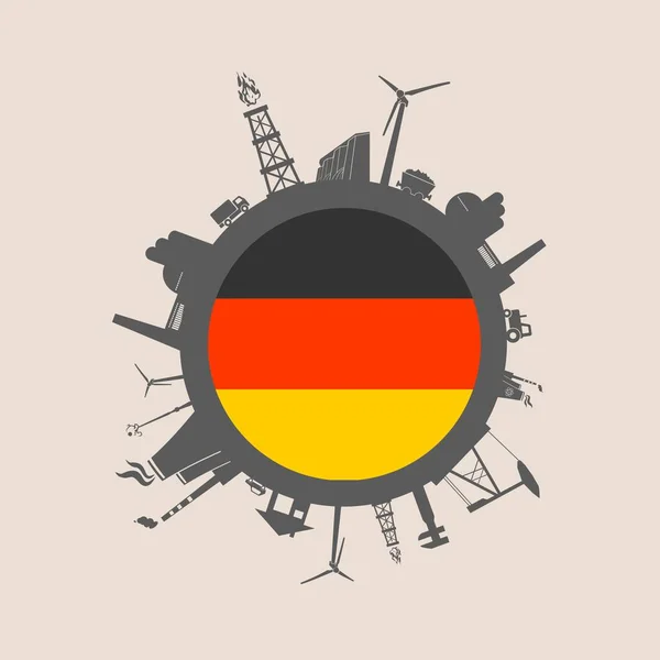 Círculo com silhuetas relativas da indústria. Bandeira da Alemanha — Vetor de Stock