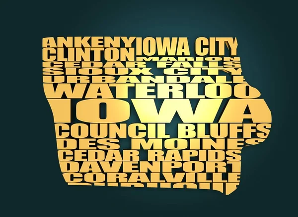 Word cloud kaart van Iowa state — Stockfoto