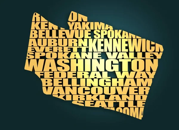 Карта штата Вашингтон в облаке слов — стоковое фото