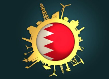 Sanayi göreli siluetleri ile daire. Bahreyn bayrağı