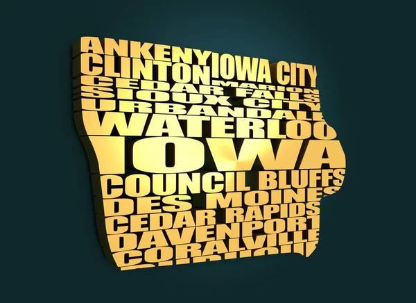 Word cloud kaart van Iowa state — Stockfoto