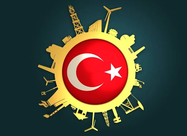 Circle with industry relative silhouettes. Turkey flag — Stock Photo, Image