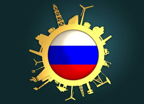Circle with industry relative silhouettes. Russia flag — Stock Photo, Image