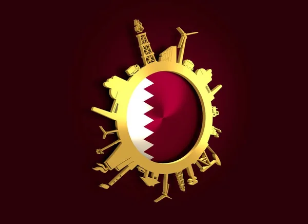 Círculo con siluetas relativas de la industria. Bandera de Qatar — Foto de Stock