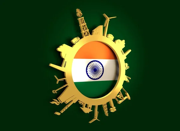 Circle with industry relative silhouettes. India flag — Stock Photo, Image