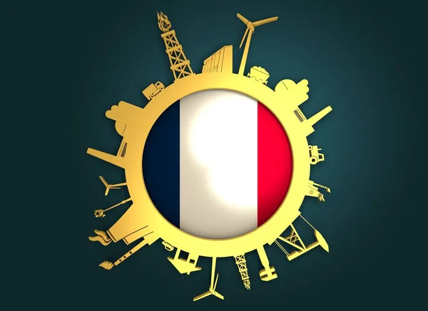 業界の相対的なシルエットと円。フランスの国旗 — ストック写真