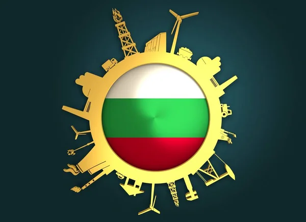 Círculo con siluetas relativas de la industria. Bulgaria bandera — Foto de Stock