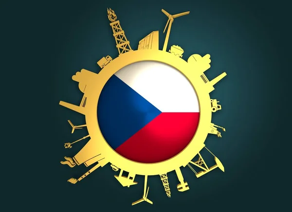 Círculo com silhuetas relativas da indústria. Bandeira checa — Fotografia de Stock