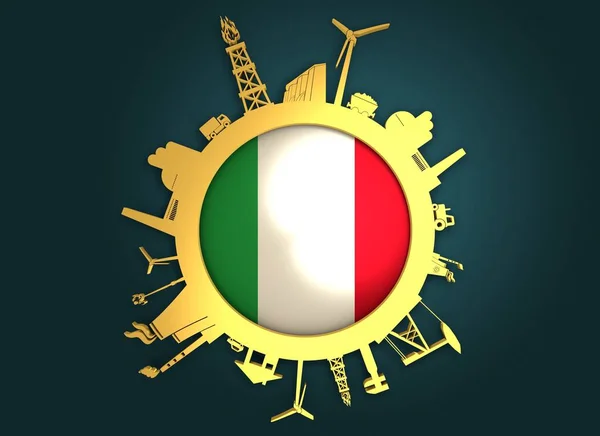 Círculo con siluetas relativas de la industria. Bandera de Italia —  Fotos de Stock