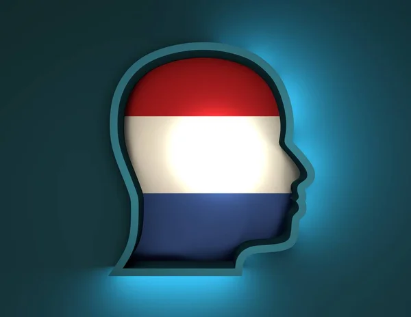 Ilustração 3d abstrata da silhueta da cabeça com bandeira holandesa — Fotografia de Stock