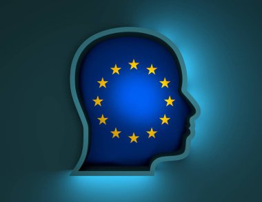 Avrupa bayrak ile baş siluet soyut 3d çizimi