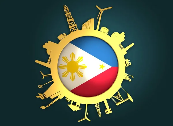 Circle with industry relative silhouettes. Philippines flag — Stock Photo, Image