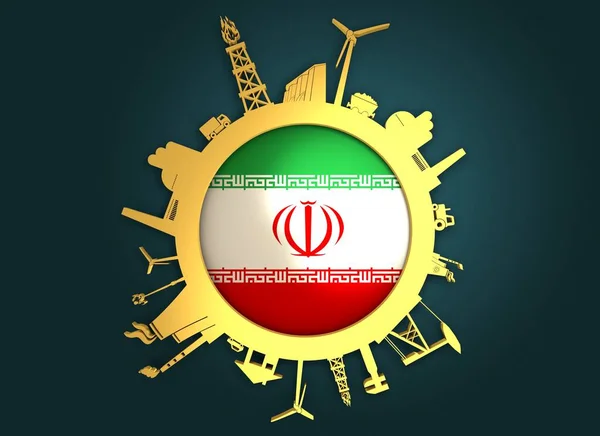 Circle with industry relative silhouettes. Iran flag — Stock Photo, Image