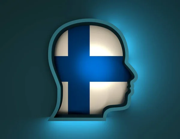 Abstrakcja 3d ilustracja głowy sylwetka z flaga Finlandia — Zdjęcie stockowe