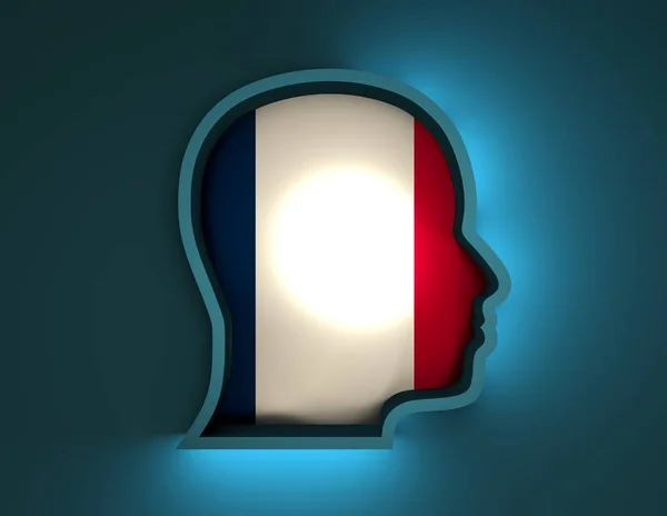 Abstract 3d illustration of head silhouette with France flag — Stock Photo, Image