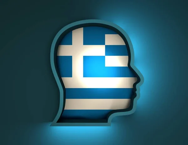 Yunanistan bayrağı ile baş siluet soyut 3d çizimi — Stok fotoğraf