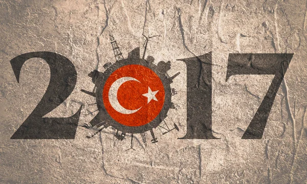 Cercle avec des silhouettes relatives de l'industrie. Turquie drapeau — Photo