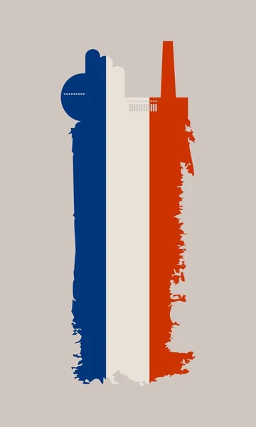 Icono de fábrica aislado y cepillo grunge. Francia bandera — Vector de stock