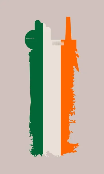 Icono de fábrica aislado y cepillo grunge. Irlanda bandera — Archivo Imágenes Vectoriales