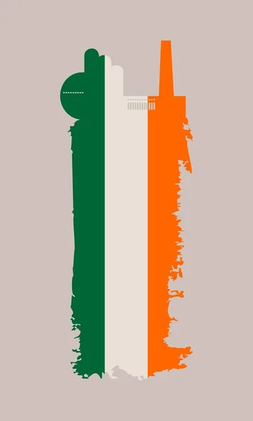 Icône d'usine isolée et brosse grunge. Drapeau Irlande — Image vectorielle