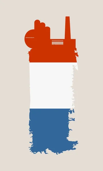 Na białym tle fabryka ikona i grunge szczotki. Flaga Holandia — Wektor stockowy