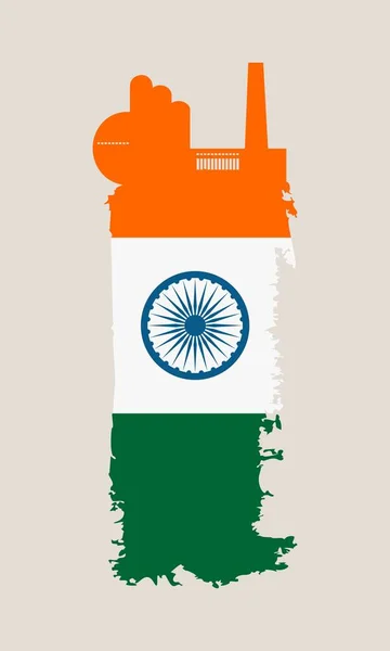 Isolated factory icon and grunge brush. India flag — Stock Vector
