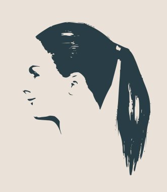 Bir kadın baş silüeti. Yüz profil görünümü.