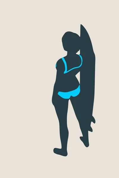 Vektor illustration av lady poserar med surfbräda — Stock vektor