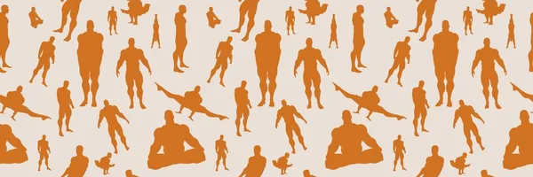 Body building silhouettes. Seamless background — Stock Vector