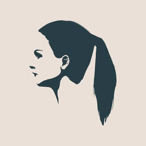 Silhouette of a female head. Face profile view. — Stock Vector
