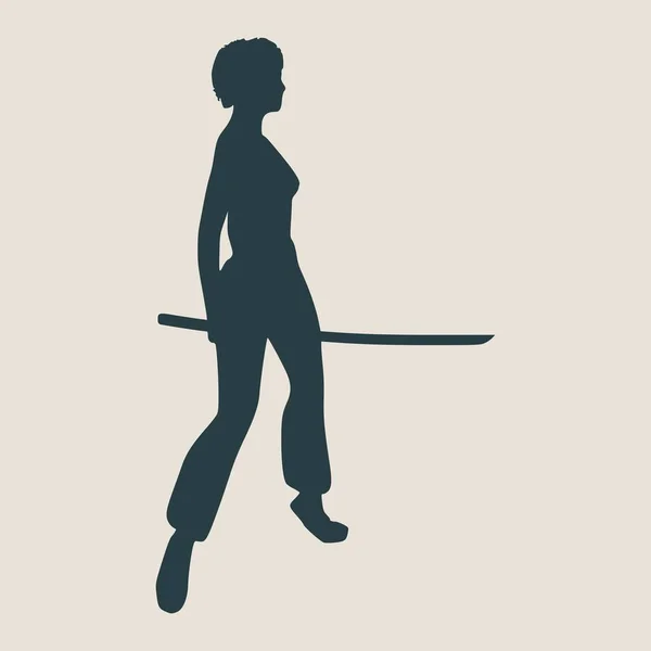 Karate silueta de arte marcial de mujer con espada — Vector de stock