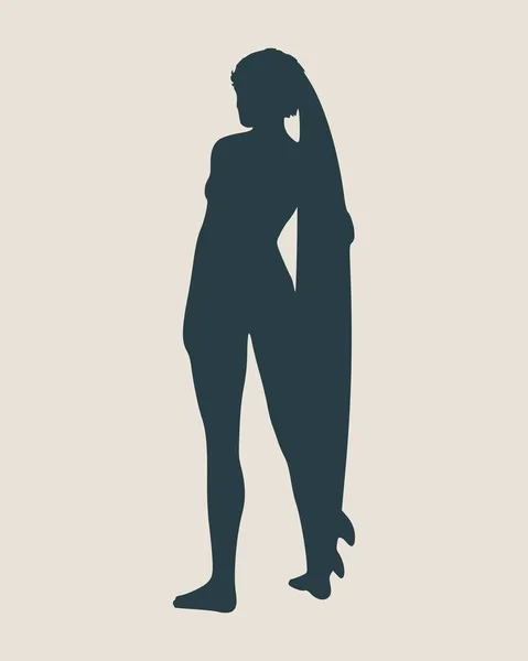 Ilustración vectorial de la dama posando con tabla de surf — Vector de stock