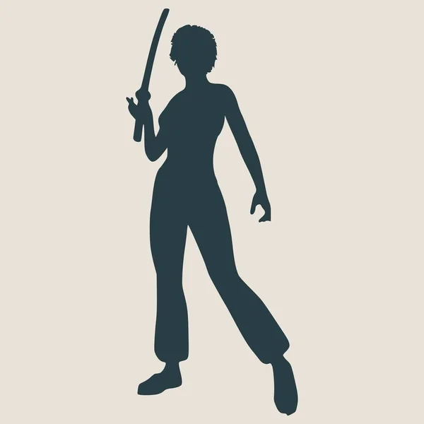 Силуэт каратэ боевого искусства женщины с мечом — стоковый вектор