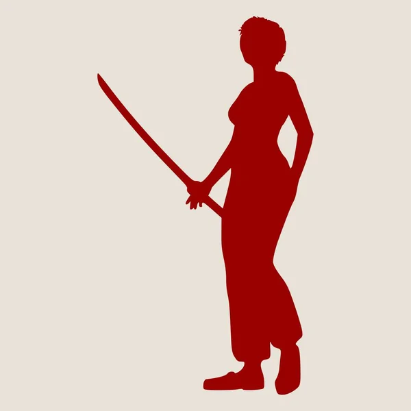Karate silueta de arte marcial de mujer con espada — Archivo Imágenes Vectoriales