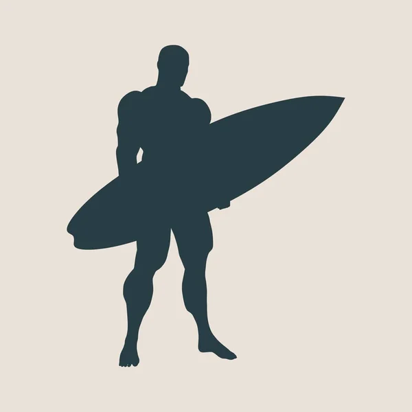 Illustration vectorielle de l'homme posant avec une planche de surf — Image vectorielle